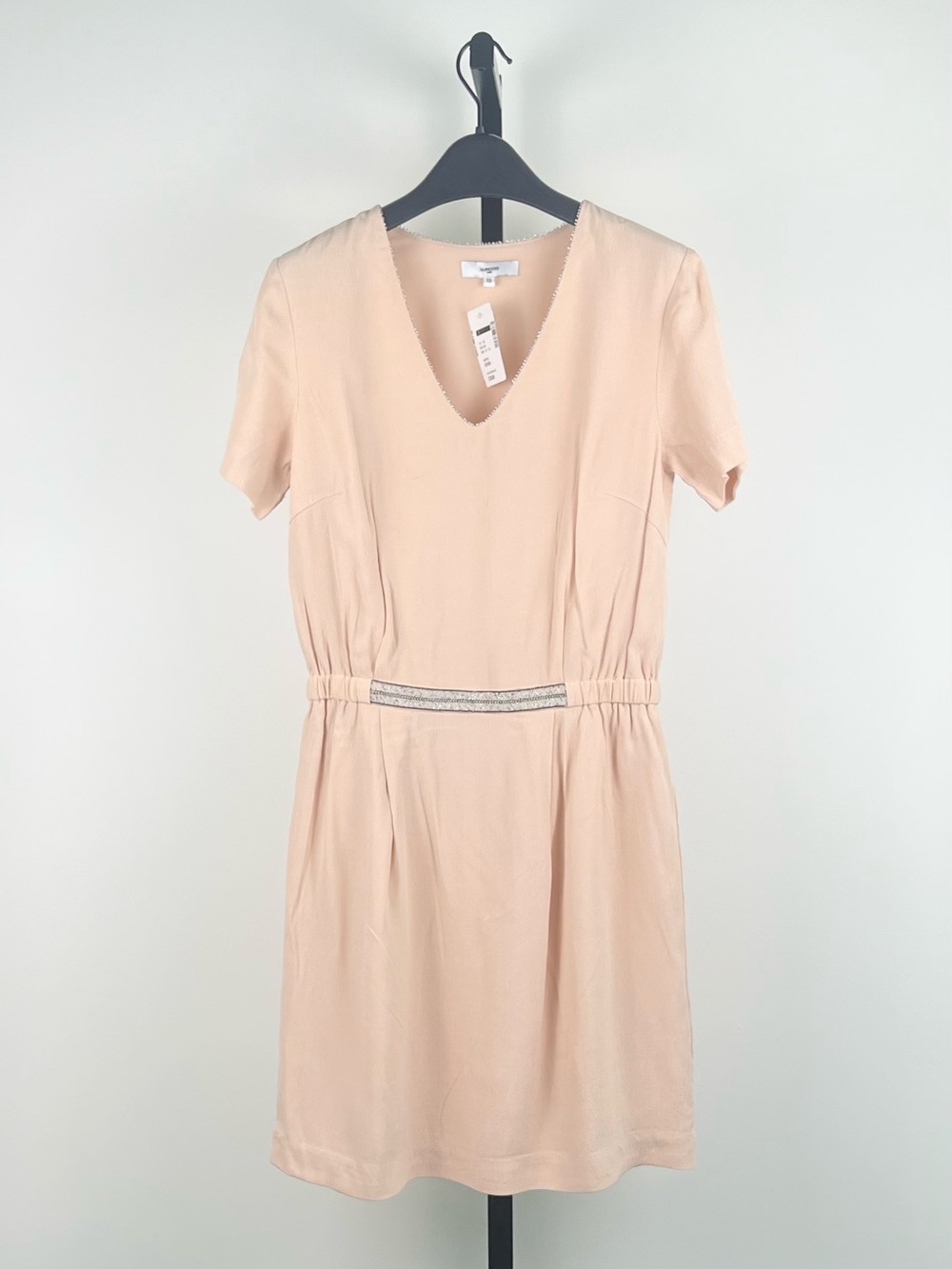 Suncoo Paris V-Neck Short Sleeve Mini Dress, Light pink, 0 US